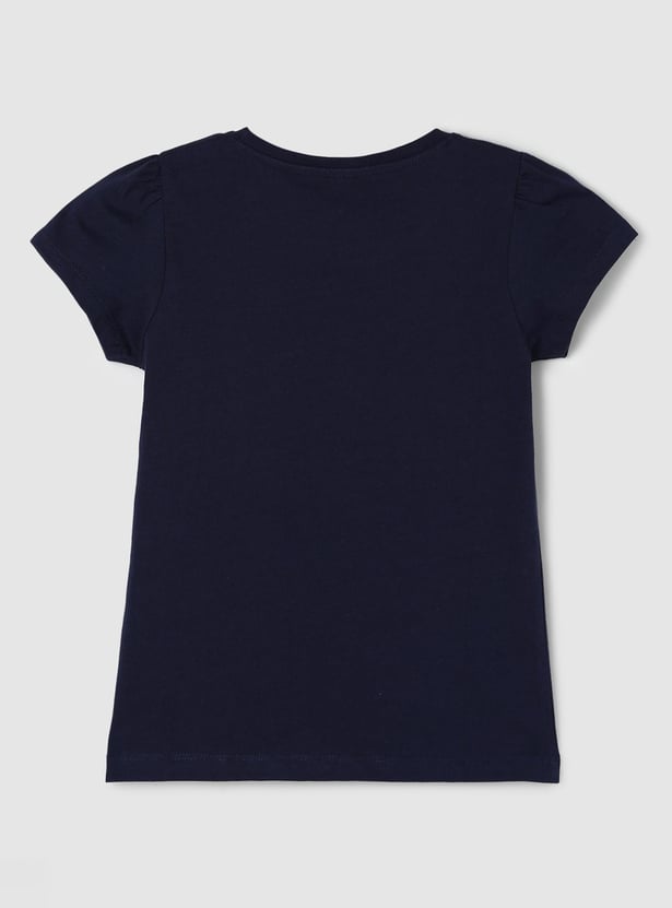 Girls Pure Cotton Typographic Printed T-shirt