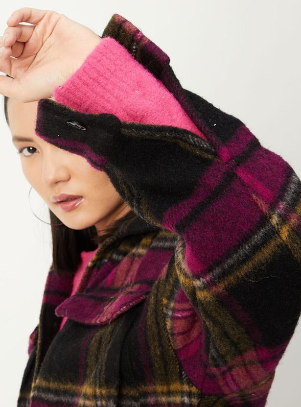 Women Checked Yarn Dyed Oversized Shirt Jacket