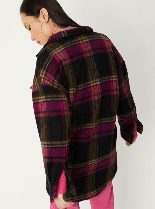 Women Checked Yarn Dyed Oversized Shirt Jacket