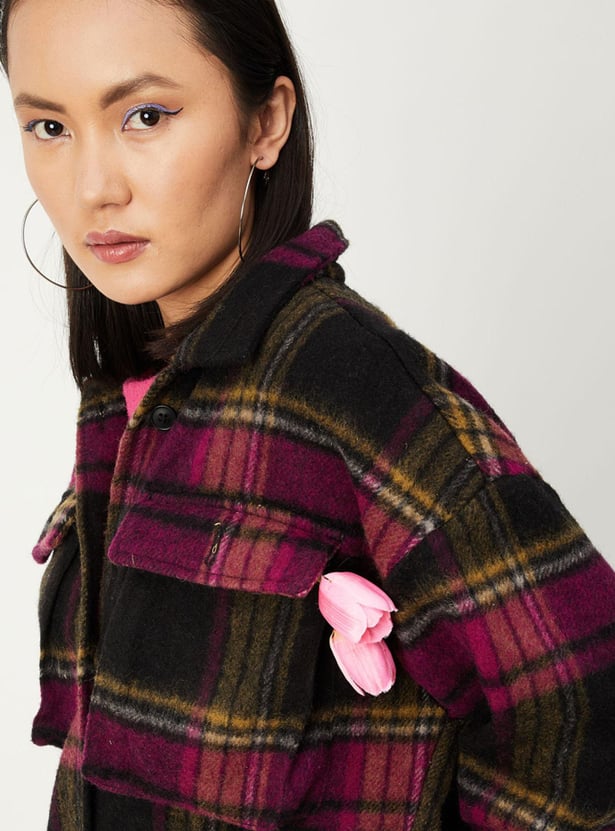 Women Checked Yarn Dyed Oversized Shirt Jacket