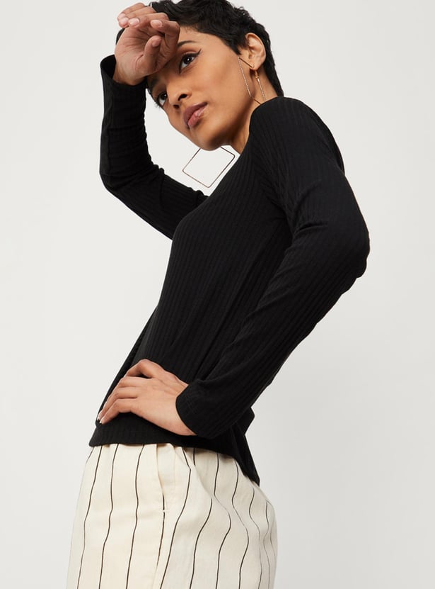 Women Textured Knit Long Sleeve Top