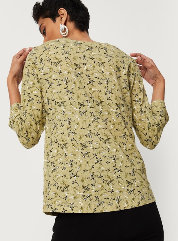 Women Floral Printed Boat Neck T-shirt