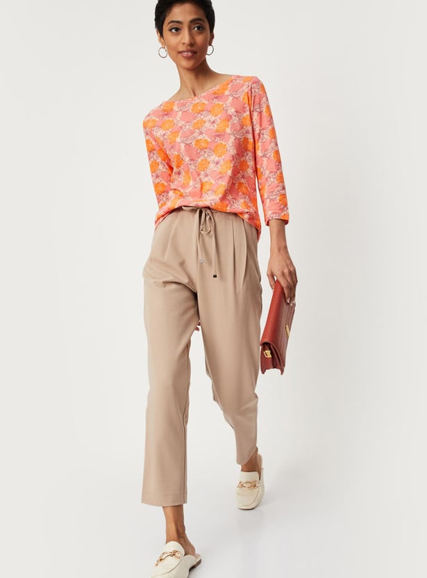 Women Floral Printed Boat Neck T-shirt