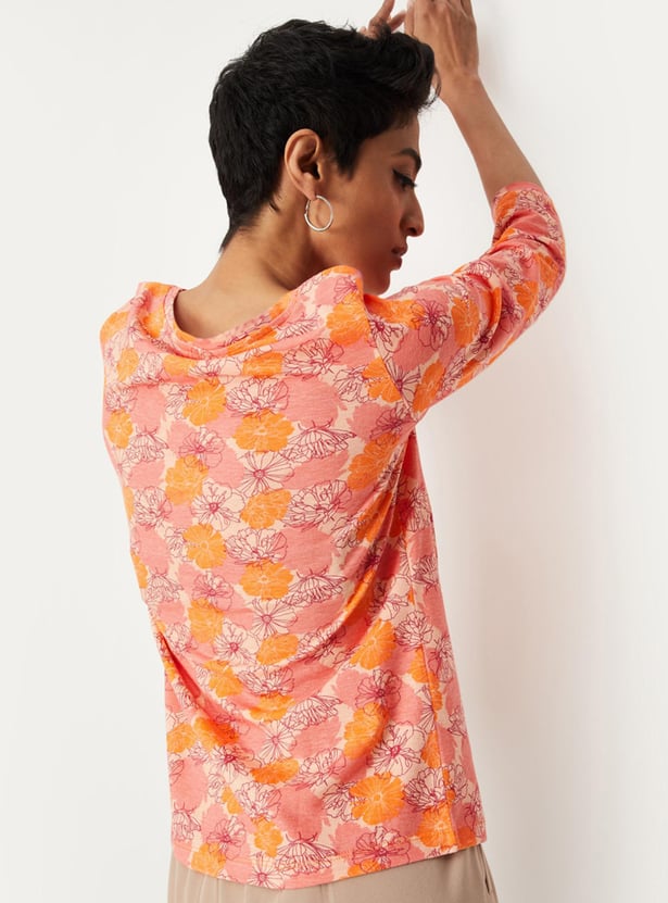 Women Floral Printed Boat Neck T-shirt