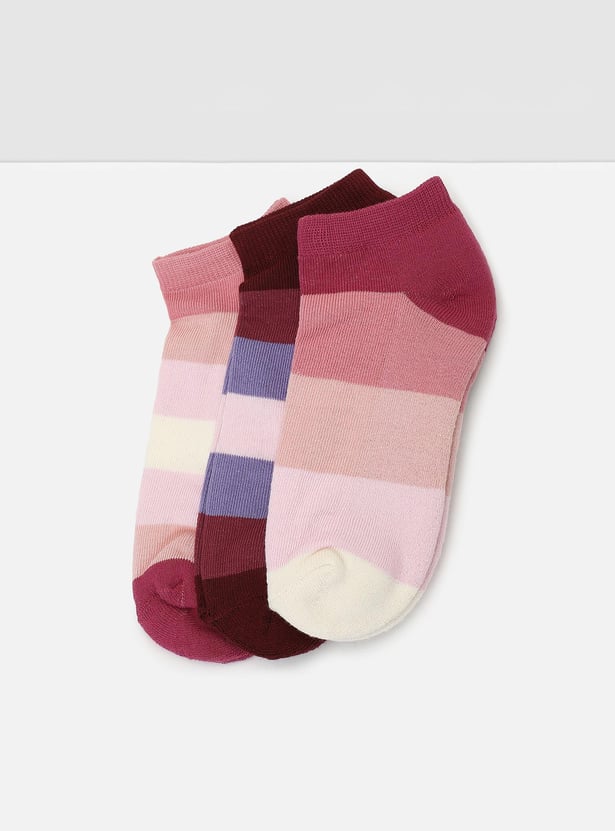 Girls Colourblock Ankle-Length Socks - Pack of 3