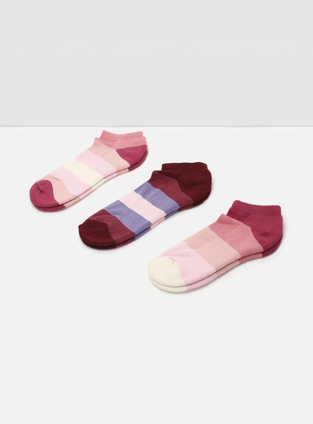 Girls Colourblock Ankle-Length Socks - Pack of 3