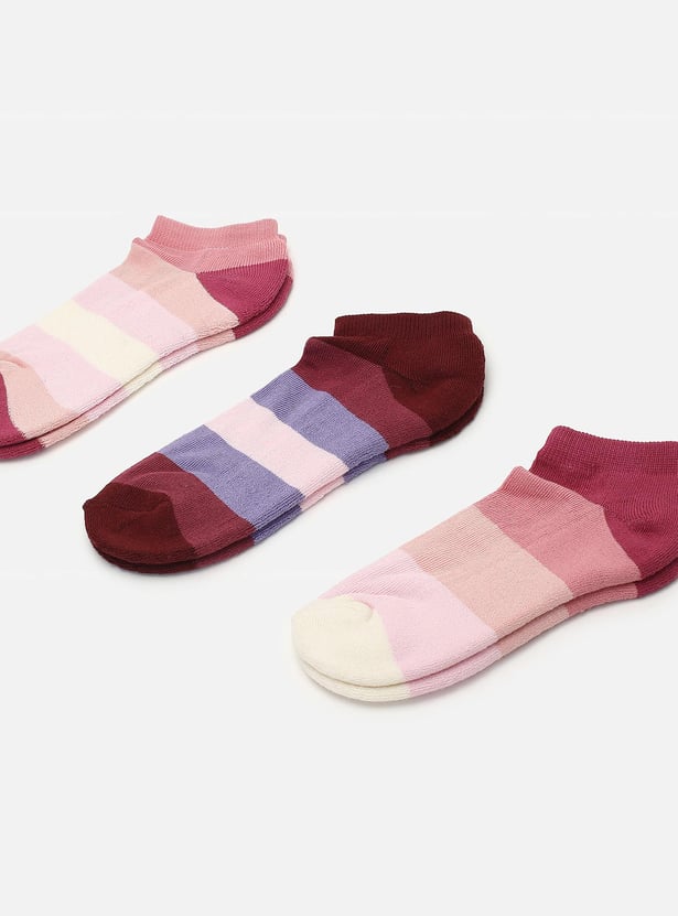 Girls Colourblock Ankle-Length Socks - Pack of 3