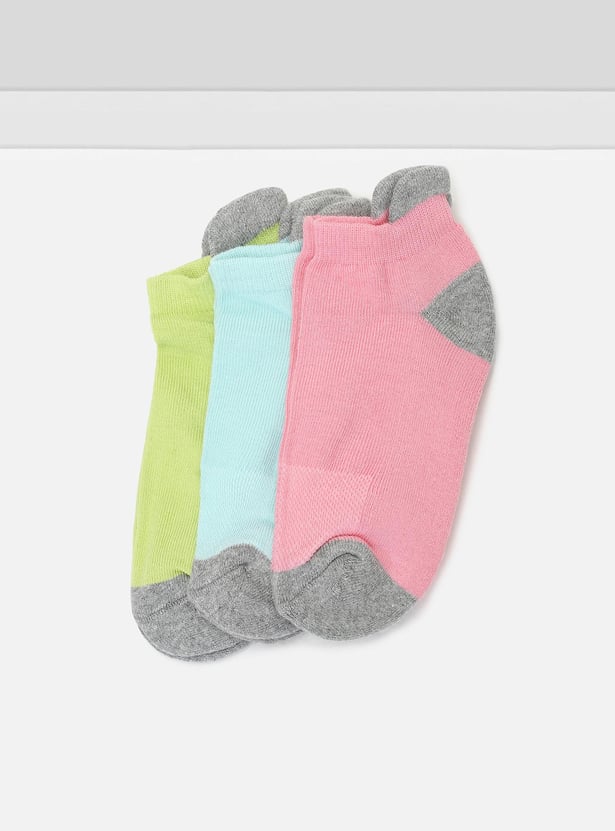 Girls Colourblock Ankle-Length Socks - Pack of 3