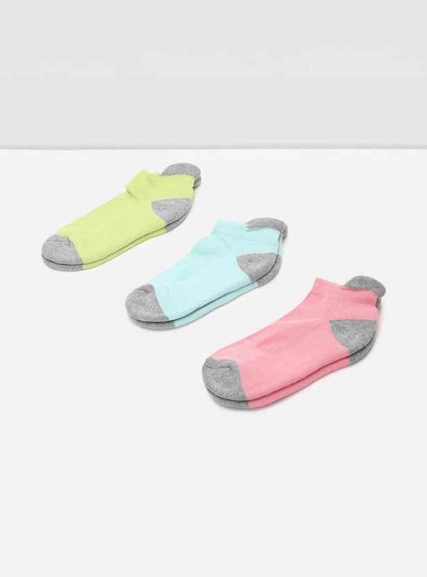 Girls Colourblock Ankle-Length Socks - Pack of 3