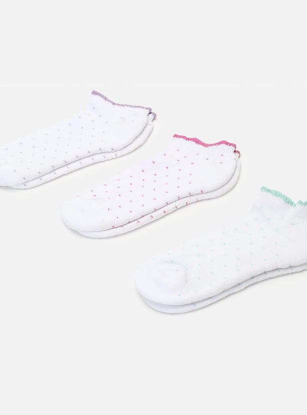 Girls Geometric Knit Ankle-Length Socks - Pack of 3