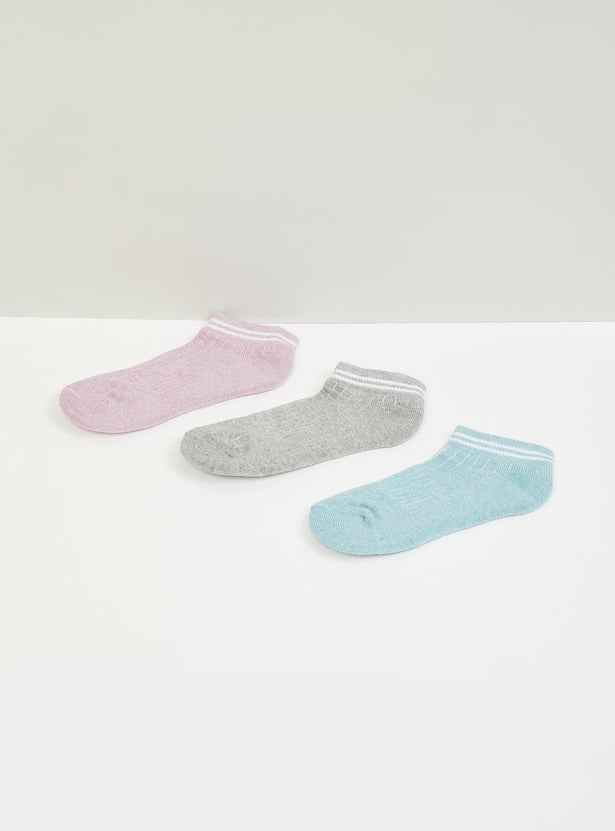 Girls Striped Ankle Length Socks - Pack of 3