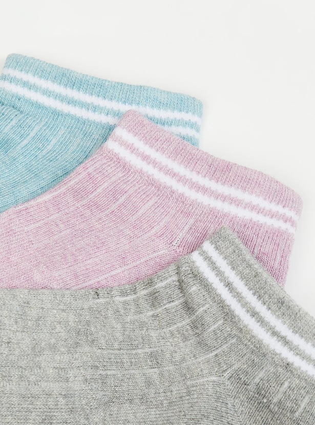Girls Striped Ankle Length Socks - Pack of 3