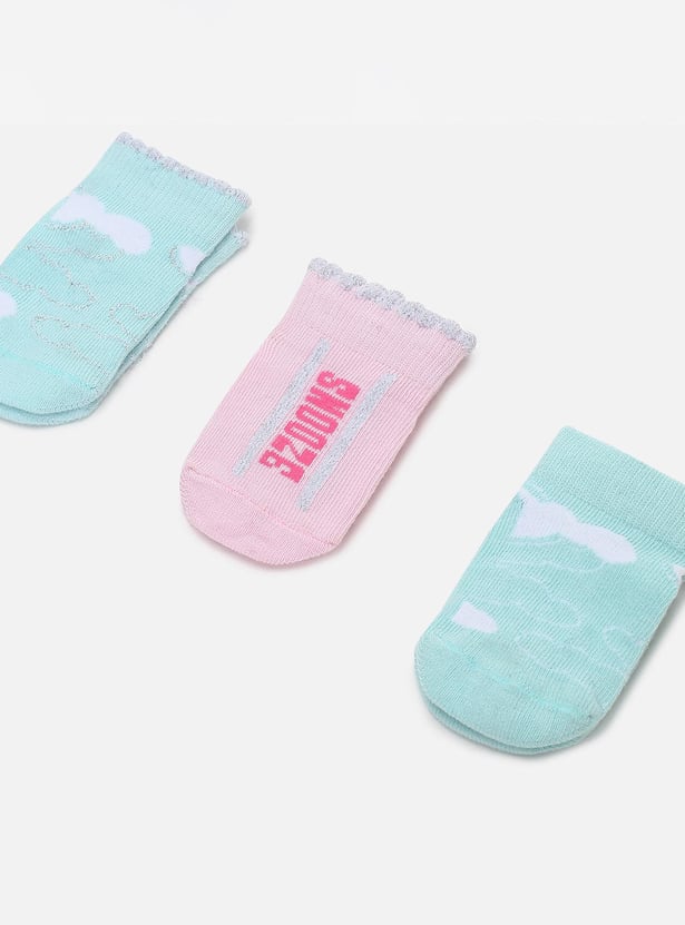 Girls Printed Ankle-Length Socks - Pack of 3