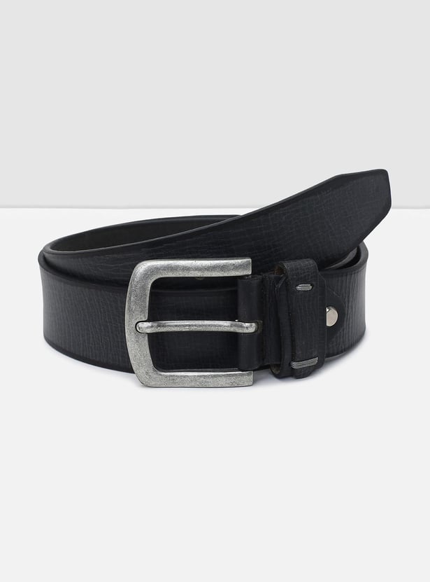 Men Solid Leather Buckle Closure Casual Belt