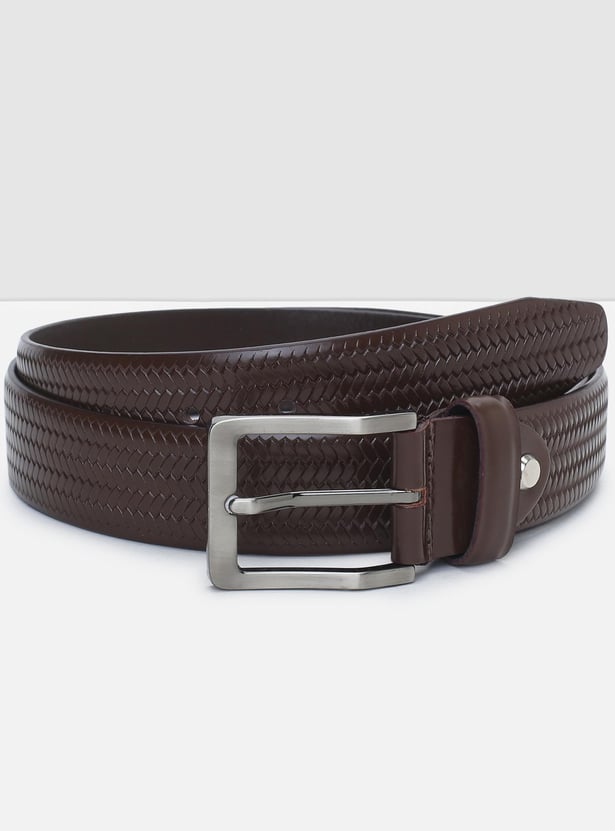 Men Herringbone Leather Formal Belt