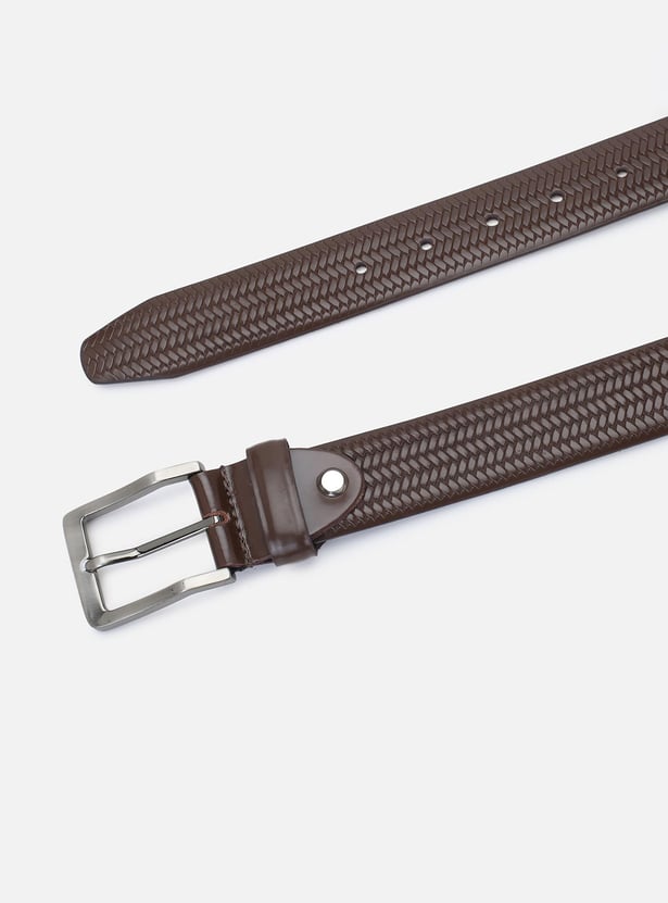 Men Herringbone Leather Formal Belt