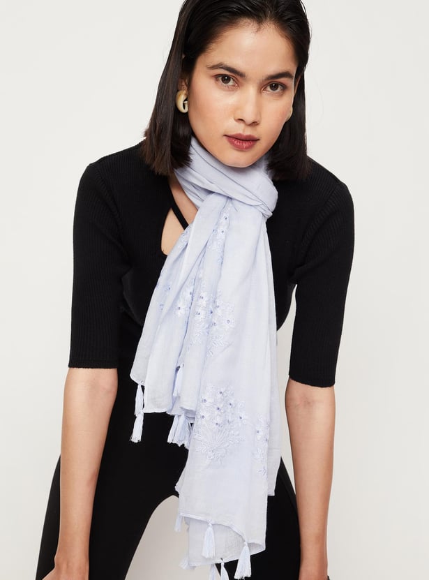 Women Embroidered Tassel Scarf