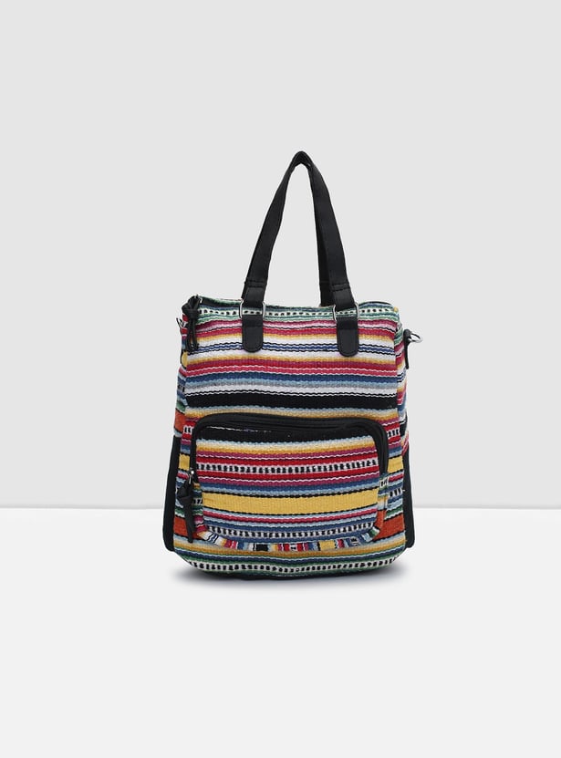 Women Striped Jacquard Convertible Backpack