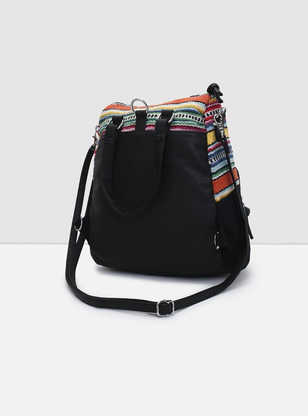 Women Striped Jacquard Convertible Backpack