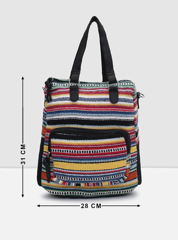 Women Striped Jacquard Convertible Backpack