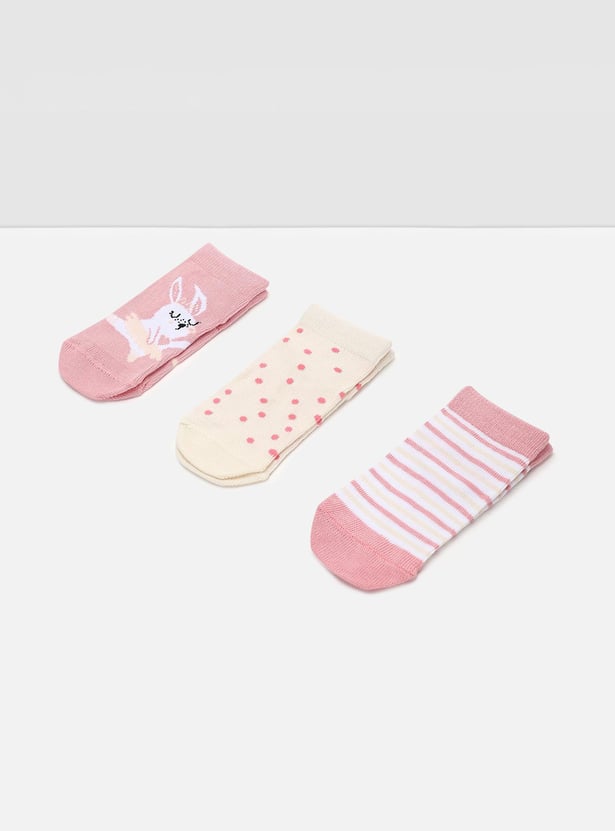 Girls Printed Ankle-Length Socks - Pack of 3