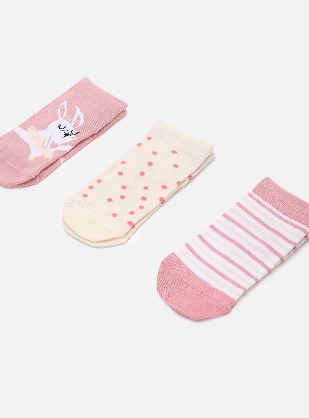 Girls Printed Ankle-Length Socks - Pack of 3