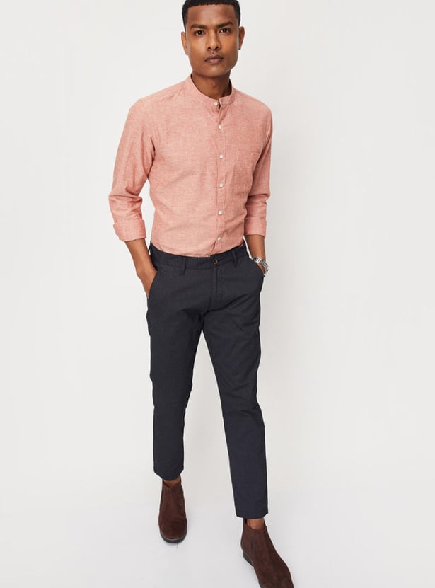 Men Solid Mandarin Collar Slim Fit Shirt