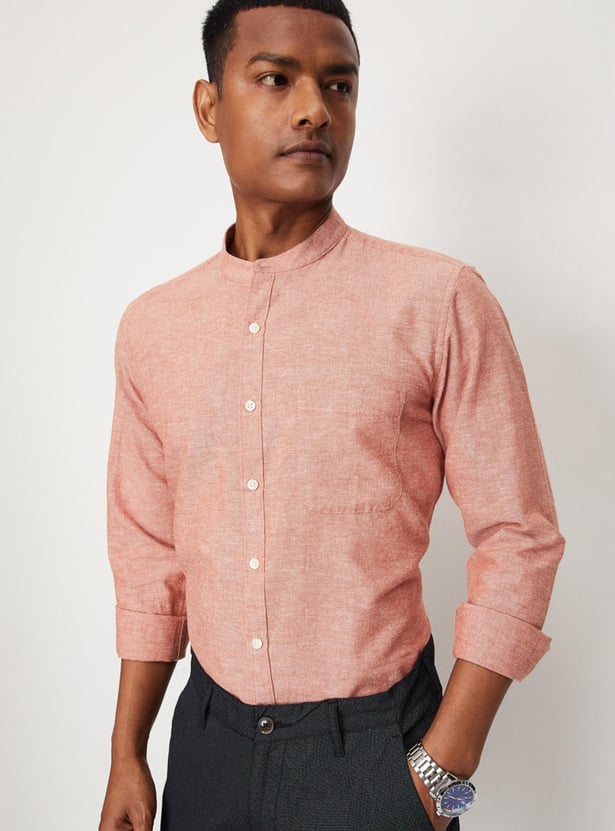 Men Solid Mandarin Collar Slim Fit Shirt