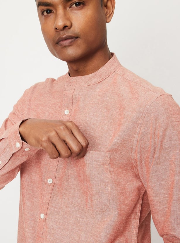 Men Solid Mandarin Collar Slim Fit Shirt