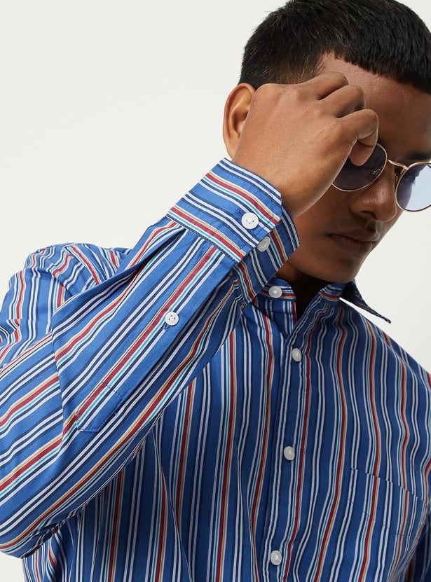 Men's Multi Standard Slim Fit Multi Striped Cotton Casual Shirt
