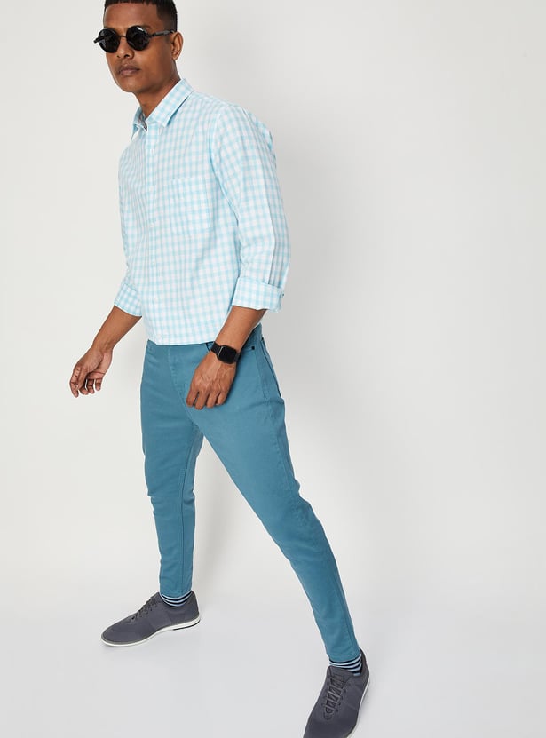 Men's Mustard Checked Standard Slim Fit Cotton Casual Shirt main image 1