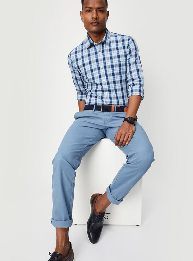 Buy Men Checked Long Sleeves Slim Fit Smart Cas…
