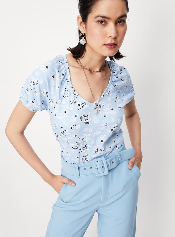 Women Floral Printed Raglan Sleeves Top
