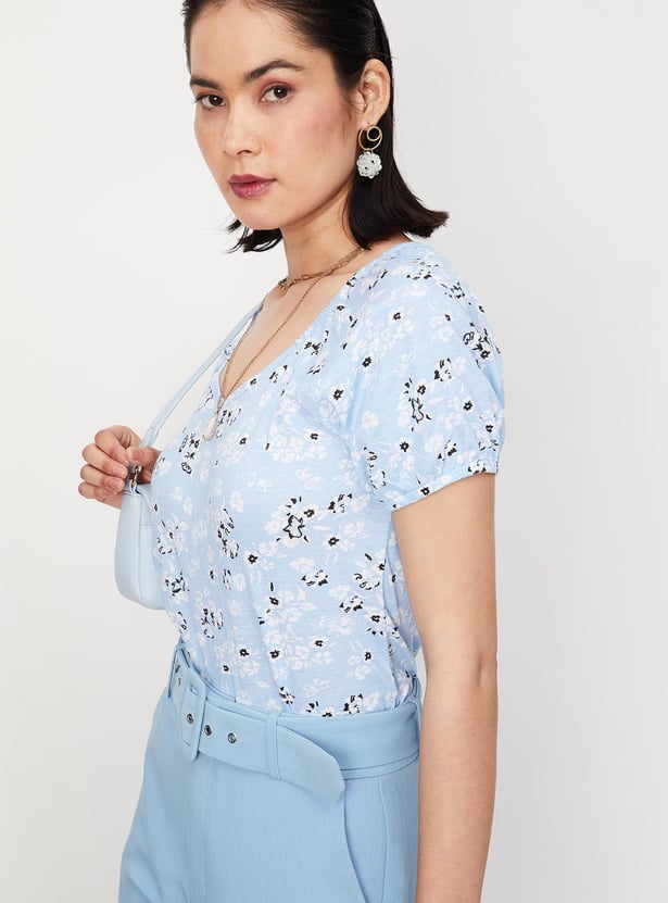 Women Floral Printed Raglan Sleeves Top