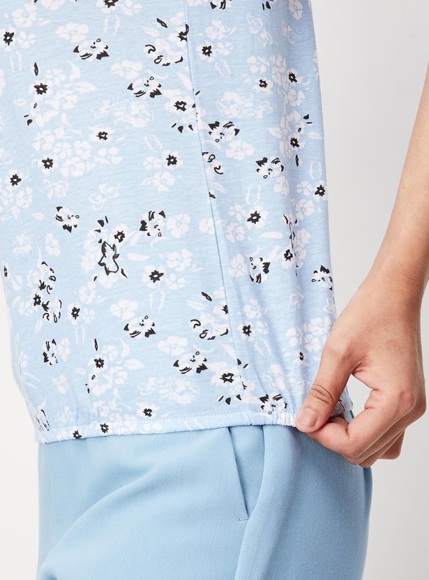 Women Floral Printed Raglan Sleeves Top