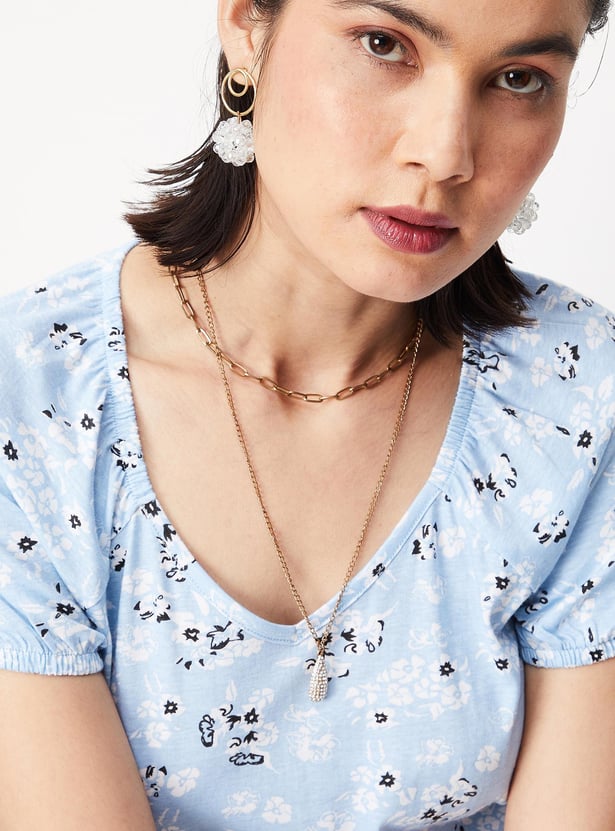 Women Floral Printed Raglan Sleeves Top