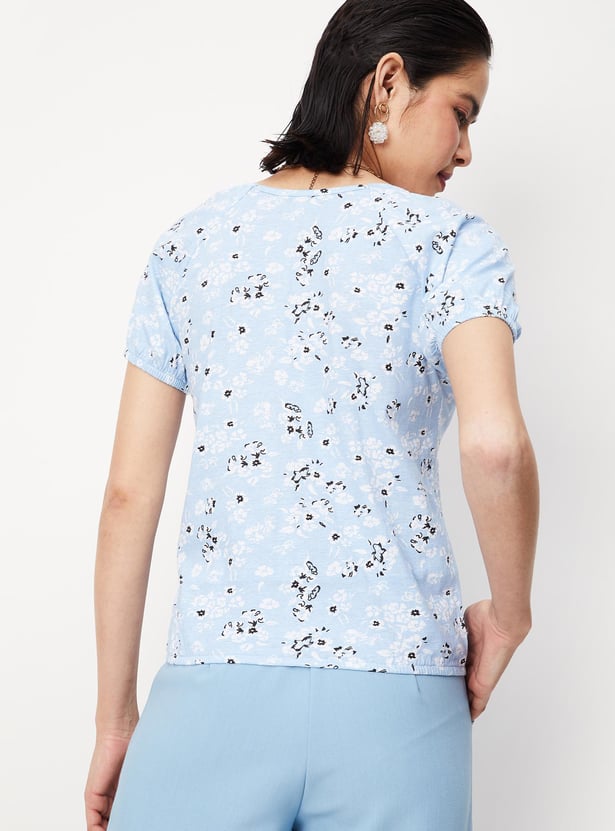 Women Floral Printed Raglan Sleeves Top