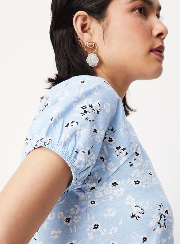 Women Floral Printed Raglan Sleeves Top