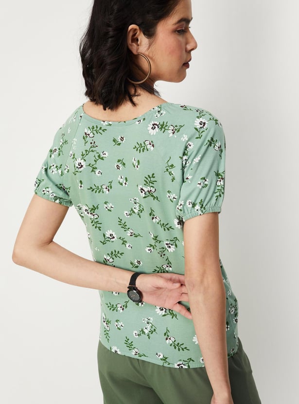Women Floral Printed Raglan Sleeves Top