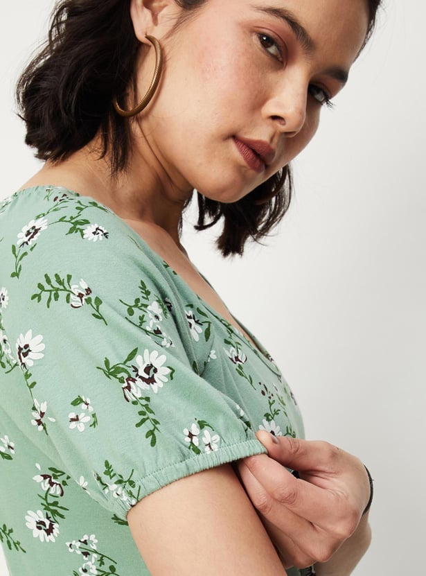 Women Floral Printed Raglan Sleeves Top