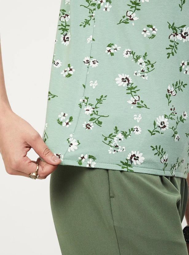 Women Floral Printed Raglan Sleeves Top
