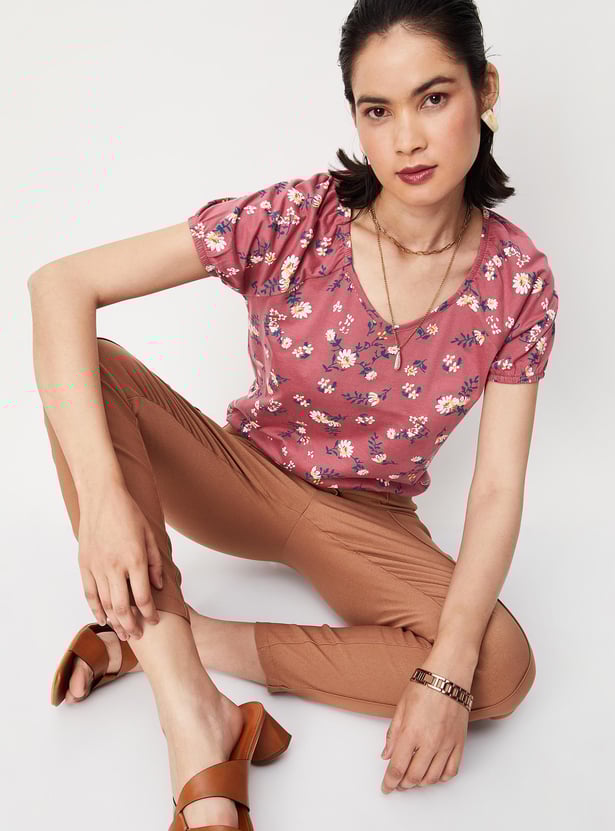 Women Floral Printed Raglan Sleeves Top