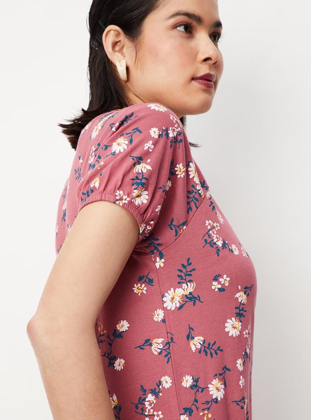 Women Floral Printed Raglan Sleeves Top