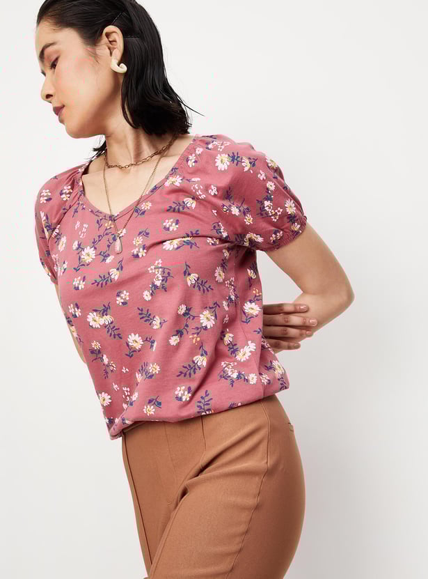 Women Floral Printed Raglan Sleeves Top