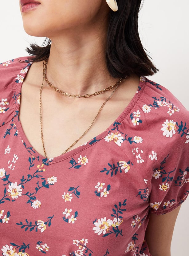 Women Floral Printed Raglan Sleeves Top