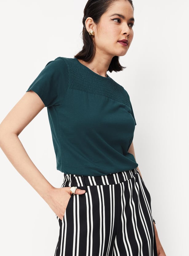 Women Smocked Yoke Top