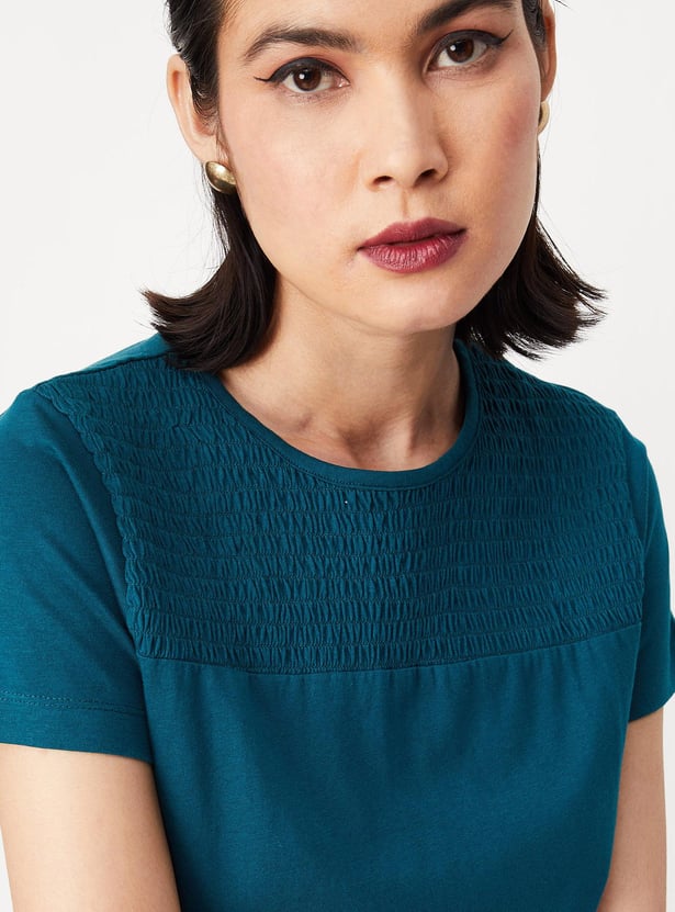 Women Smocked Yoke Top