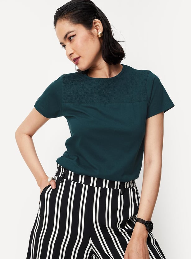 Women Smocked Yoke Top