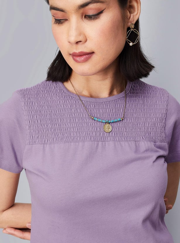 Women Smocked Yoke Top