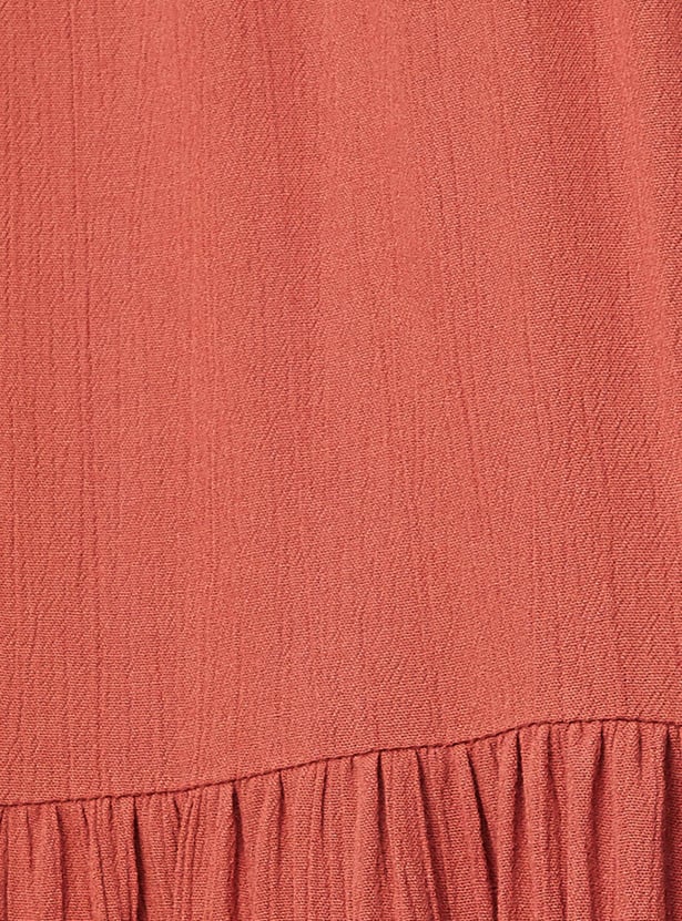 Women Lace Yoke Tie-Up Neck Tunic